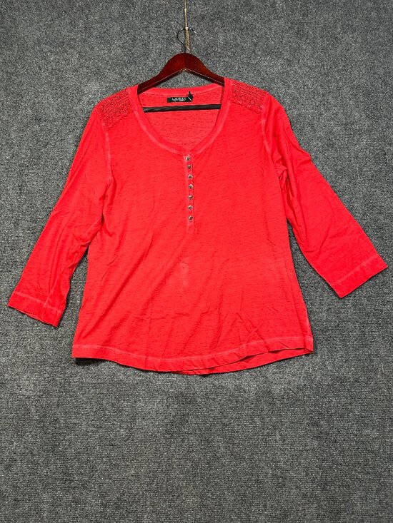 Lauren Ralph Lauren Tops - Lauren Ralph Lauren Top Womens Large Red Henley Lightweight Crochet Shoulder
